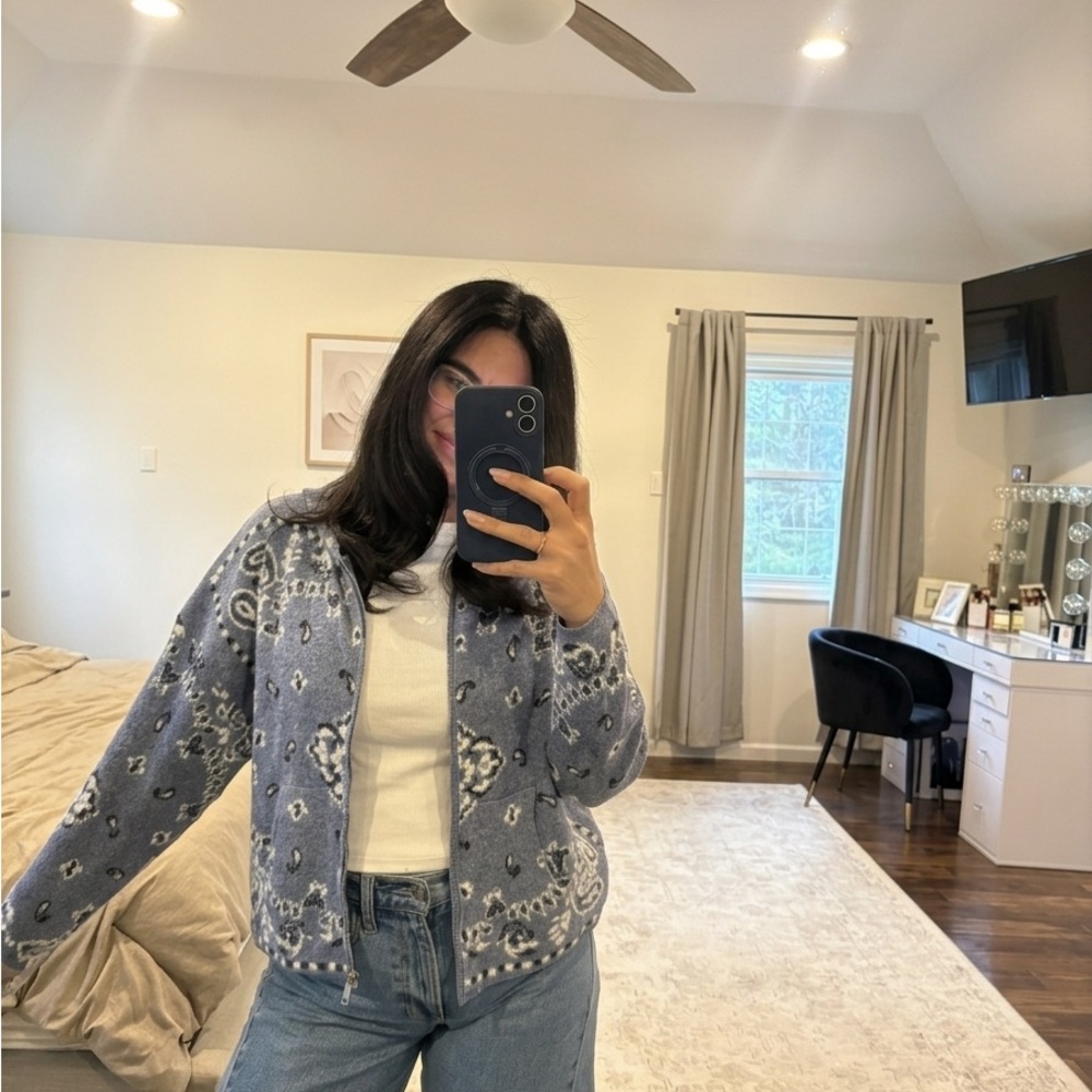 Bandana Blue Knit Zip-Up Jacket - Women